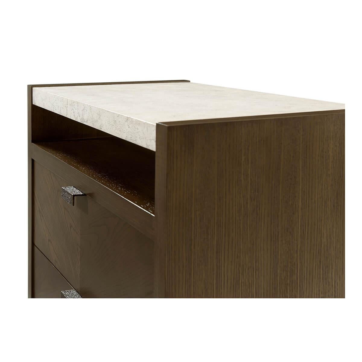 Composition Pair of Dark Modern Two Drawer Nightstands For Sale