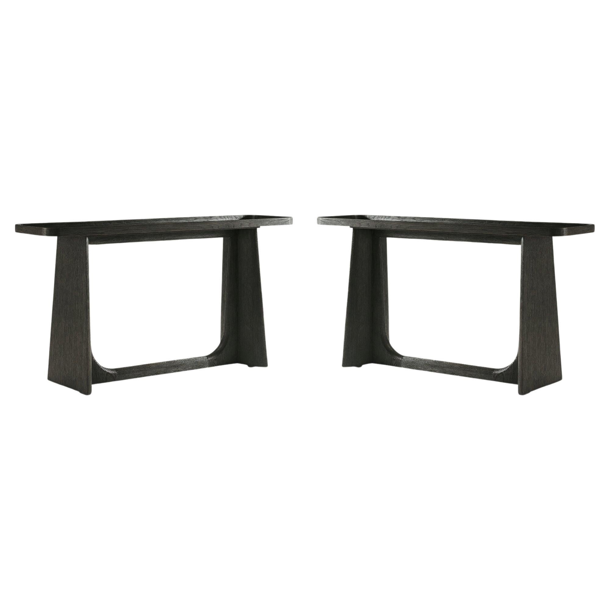 Pair of Dark Oak Modern Console Tables For Sale