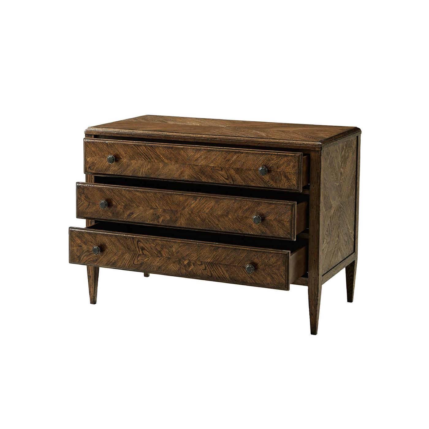 Neoclassical Pair of Dark Oak Parquetry Dressers For Sale