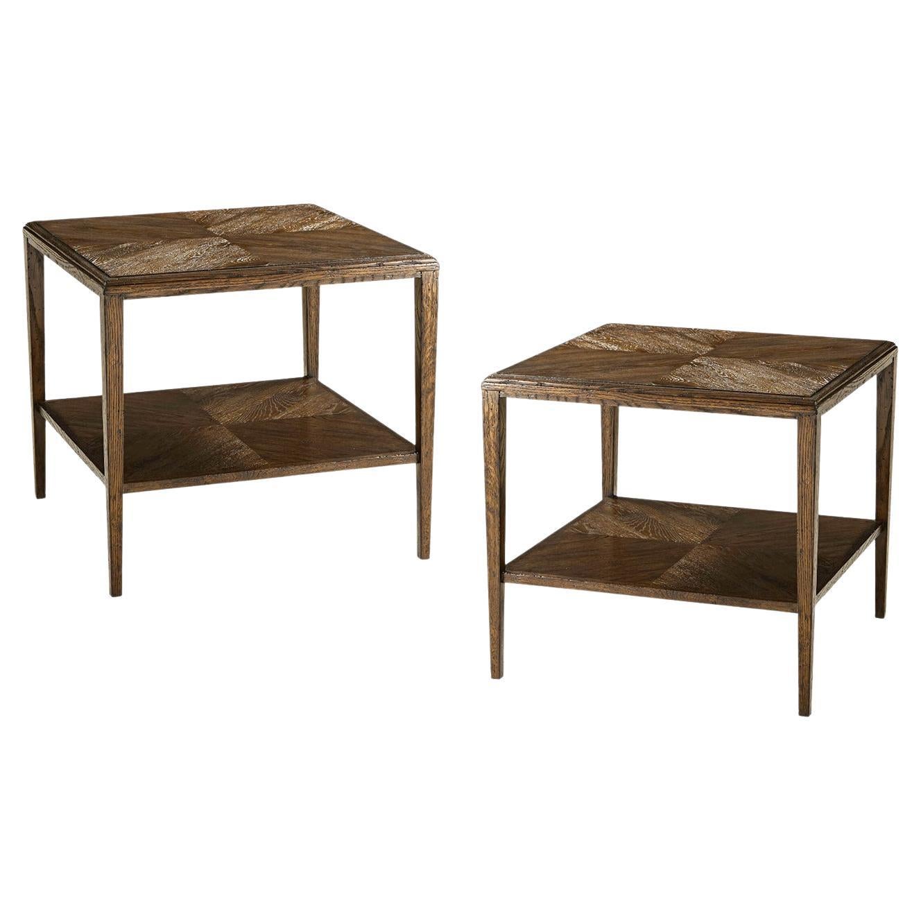 Pair of Dark Oak Rustic End Tables For Sale