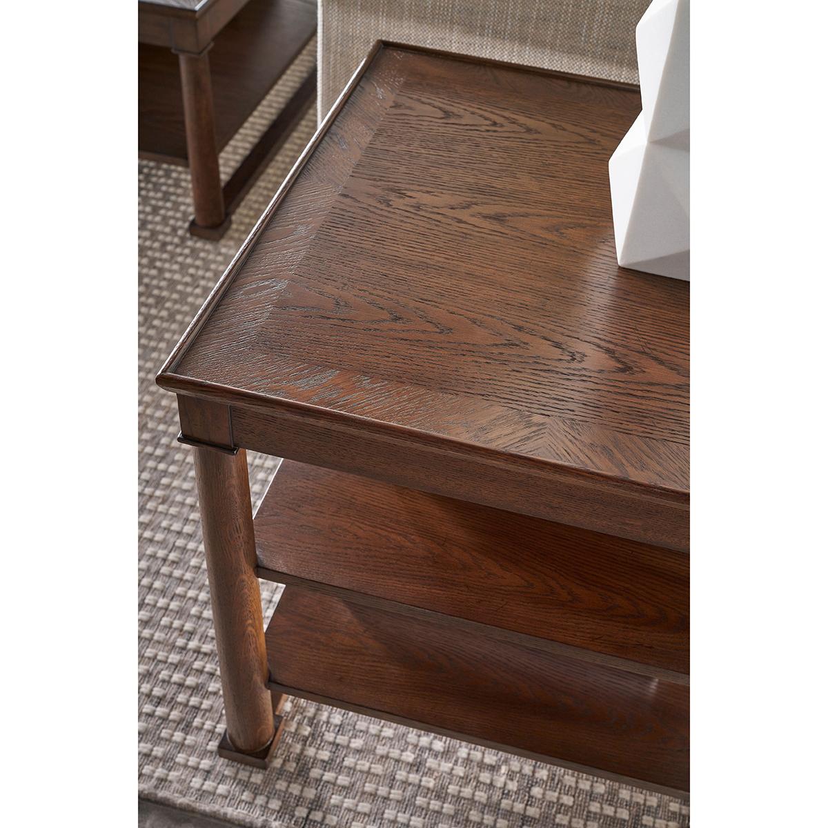 Contemporary Pair of Dark Oak Square Side Tables For Sale