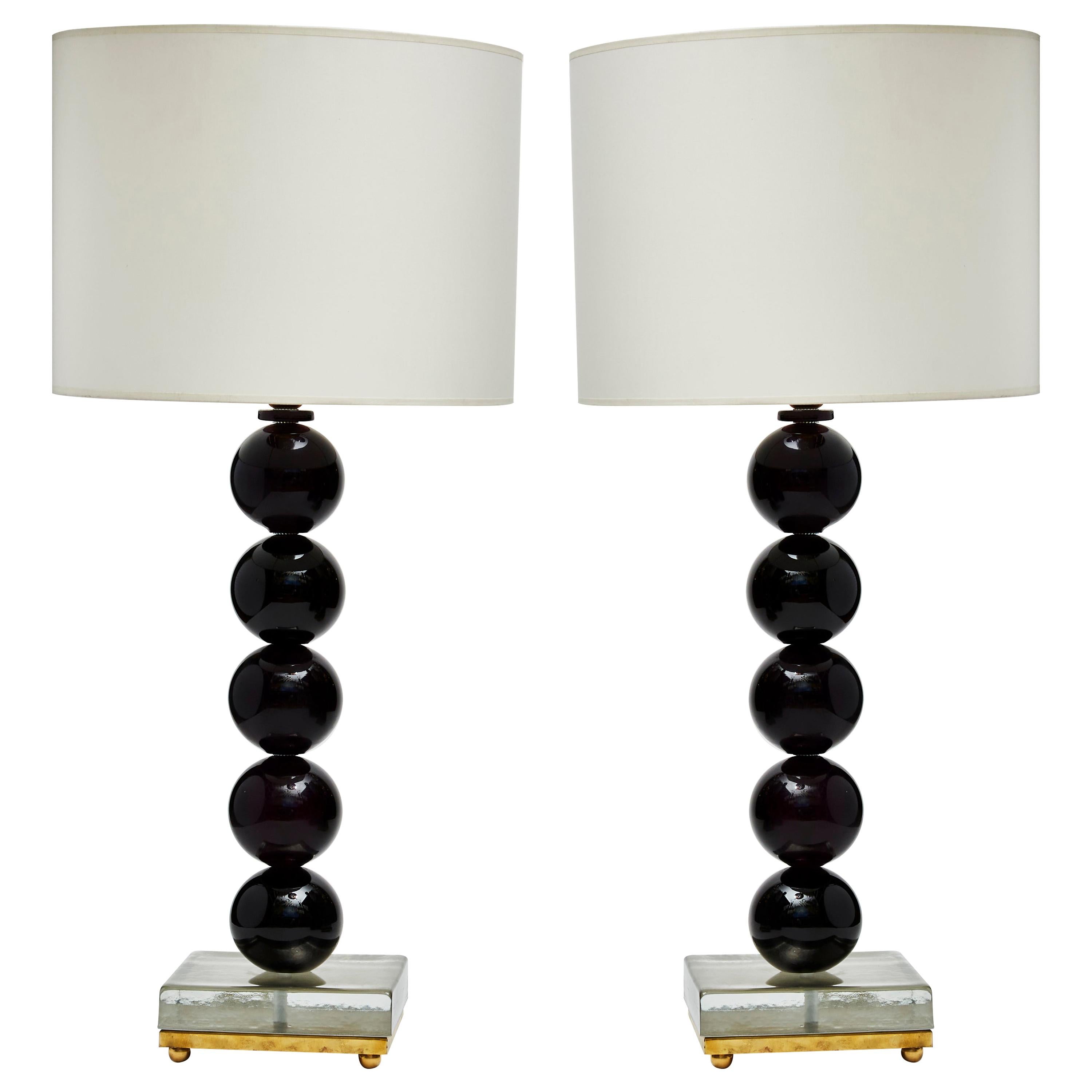 1970's Pair of stacked crystal balls table lamps. For Sale at 1stDibs
