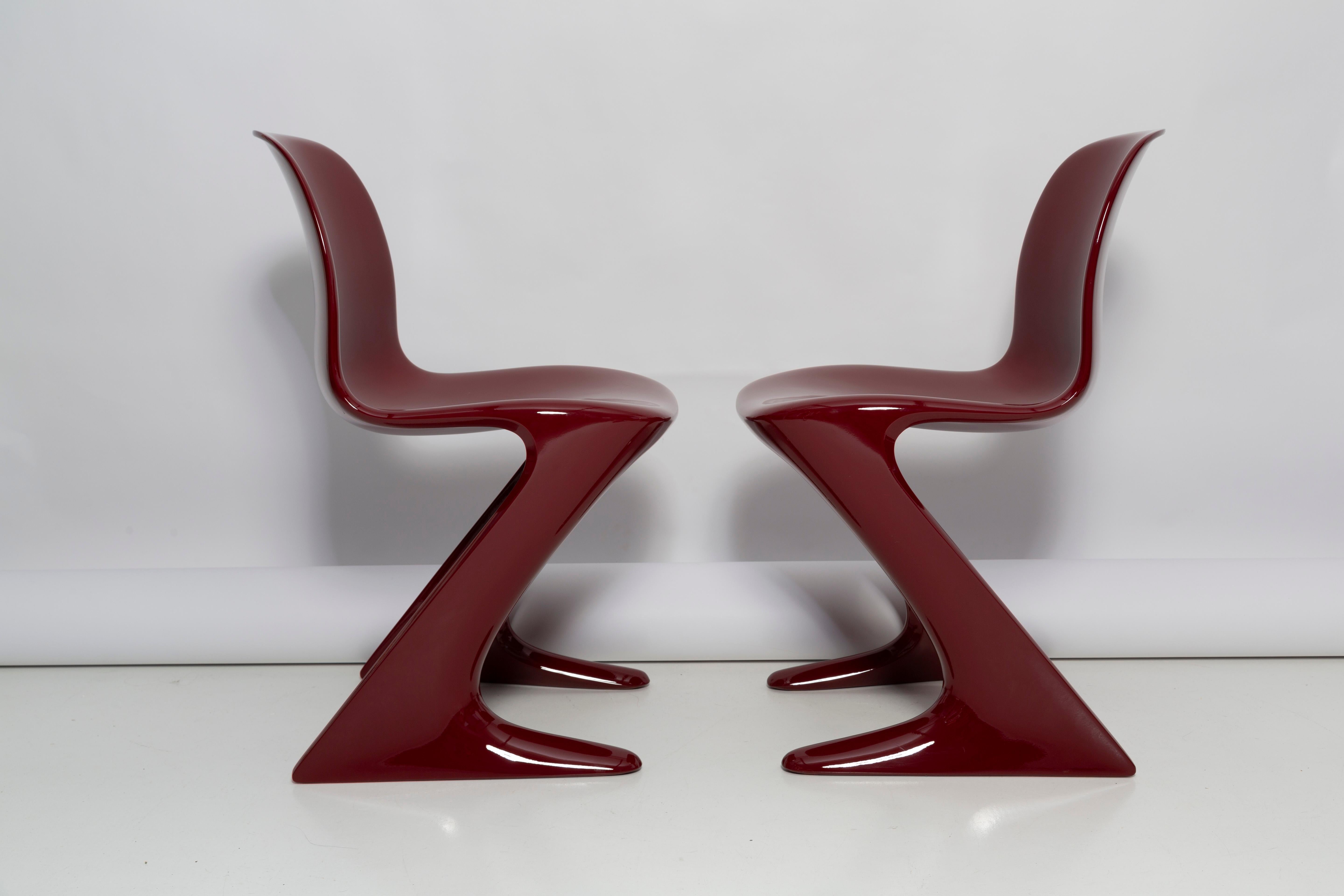 Pair of Dark Red Wine Kangaroo Chairs Designed by Ernst Moeckl, Germany, 1968 In Excellent Condition For Sale In 05-080 Hornowek, PL
