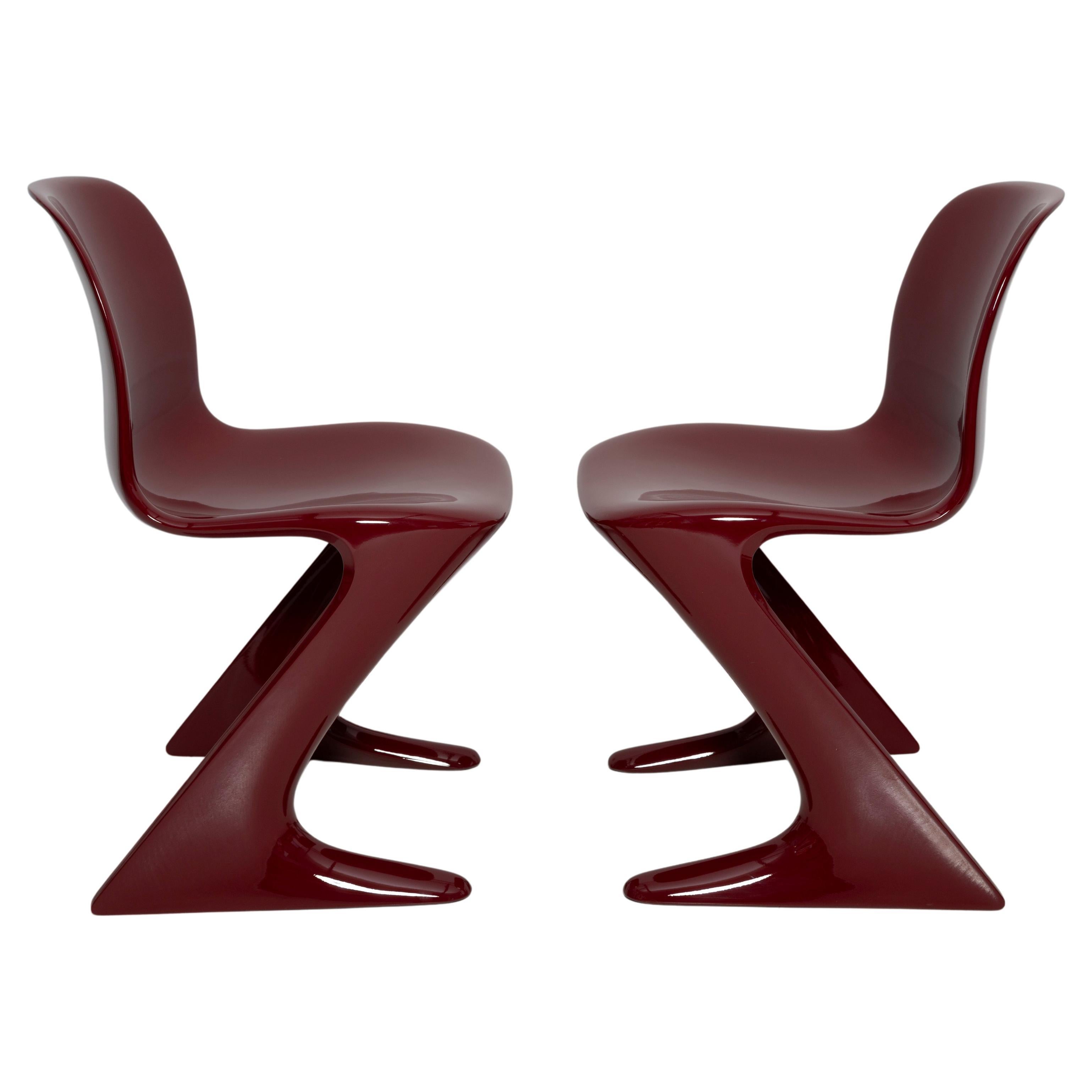 Pair of Dark Red Wine Kangaroo Chairs Designed by Ernst Moeckl, Germany, 1968