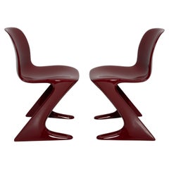 Vintage Pair of Dark Red Wine Kangaroo Chairs Designed by Ernst Moeckl, Germany, 1968