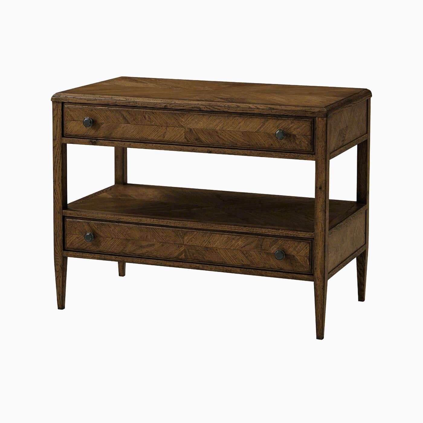 Contemporary Pair of Dark Rustic Oak Bedside Tables For Sale