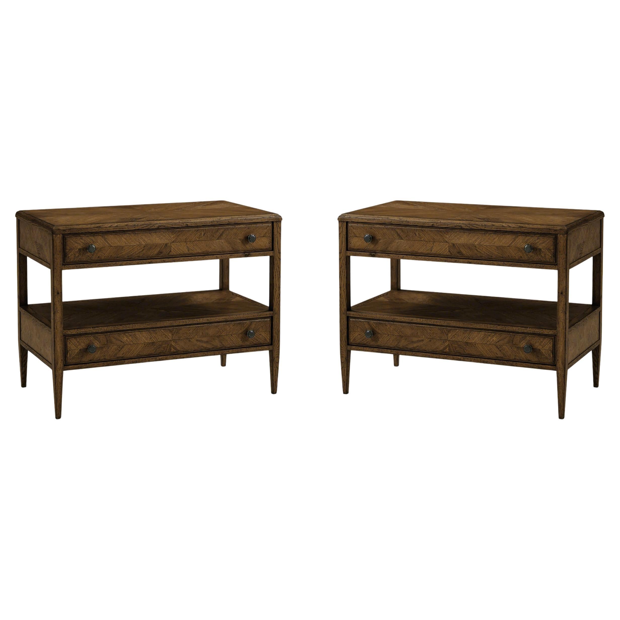 Pair of Dark Rustic Oak Bedside Tables