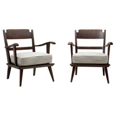 Pair of Dark Stained Pine Armchairs, Europe First half of the 20th Century
