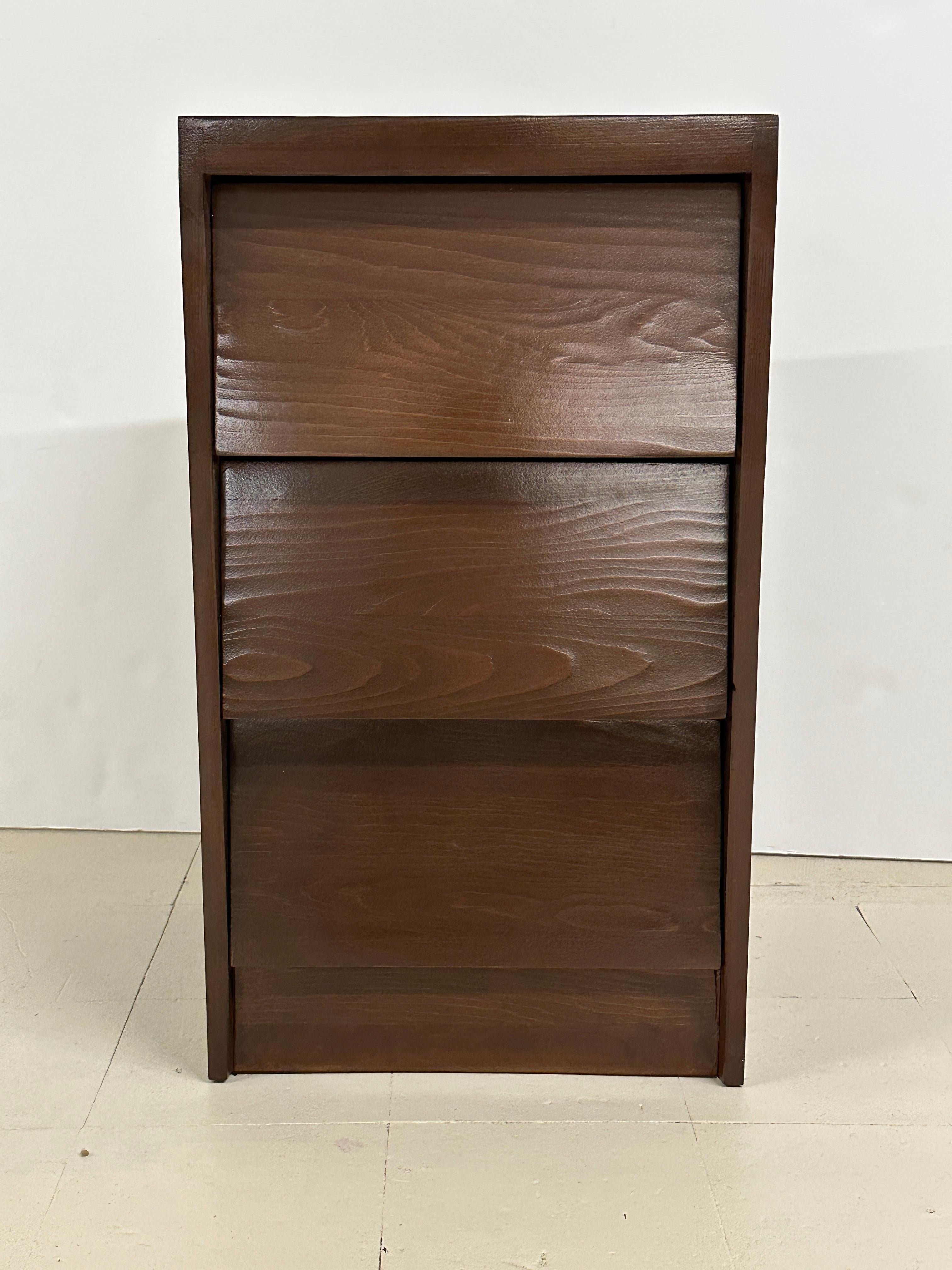 These nightstands/side tables boast clean lines and a minimalist aesthetic that seamlessly blends form and function. Crafted from solid birch, each piece is thoughtfully designed with three drawers, offering ample storage space while maintaining a