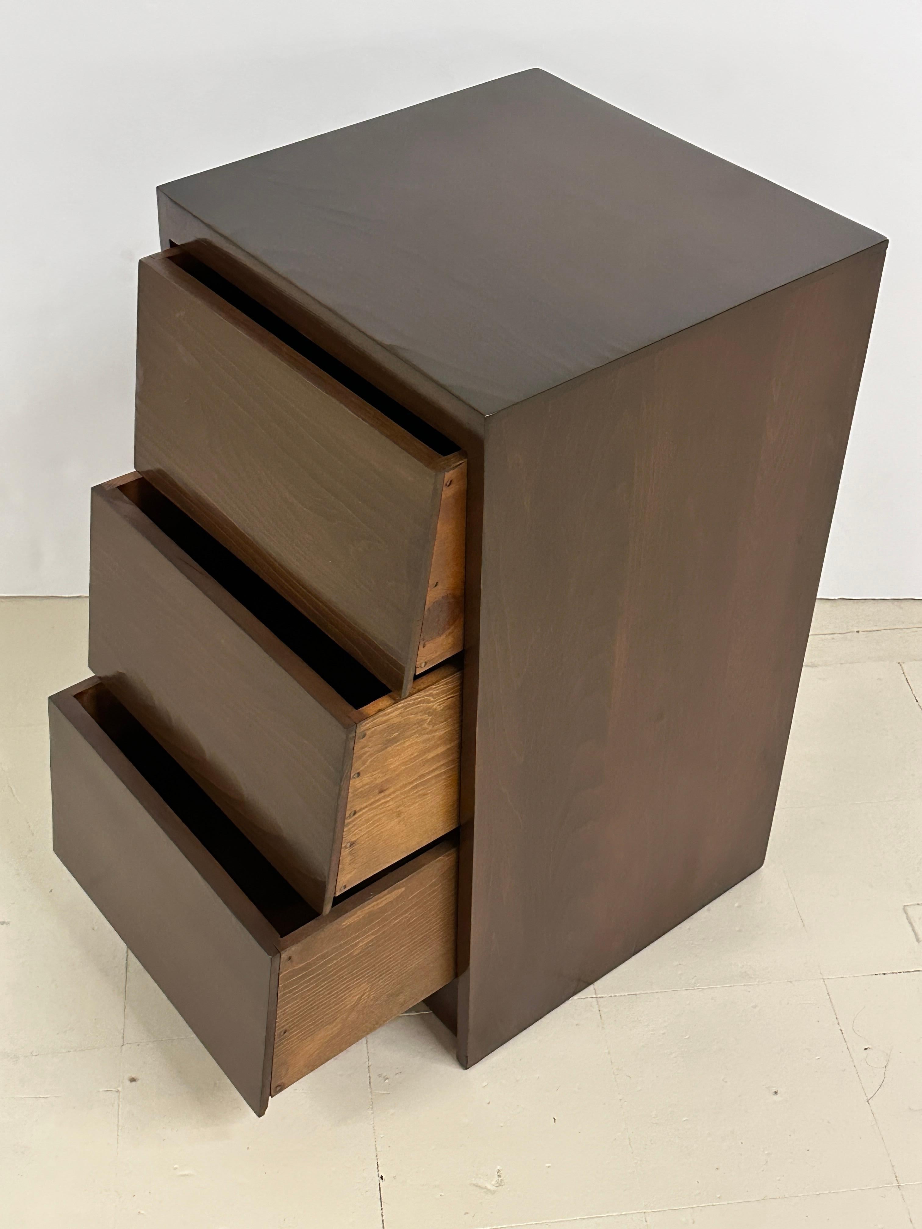 American Pair of Dark Stained Solid Birch Nightstands/Side Tables- 1950s  For Sale