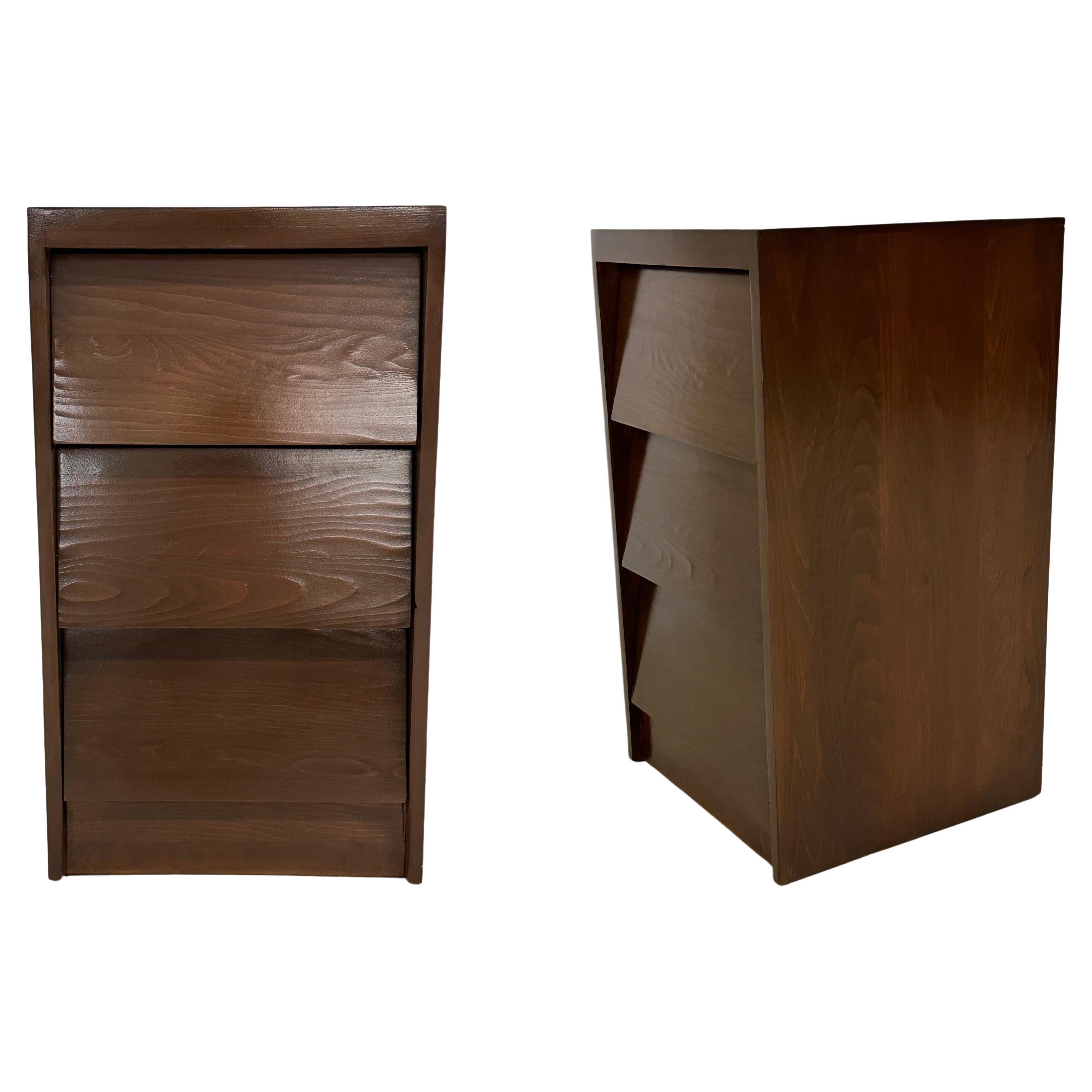 Pair of Dark Stained Solid Birch Nightstands/Side Tables- 1950s  For Sale