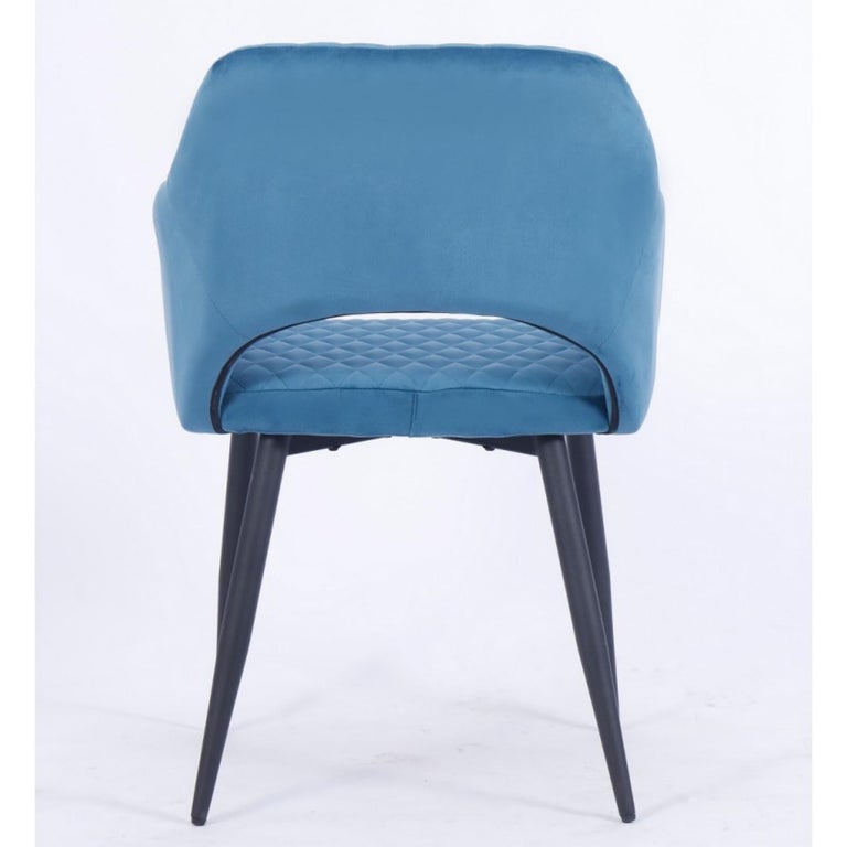 Pair of Dark Turquoise Velvet Upholstered Metal Armchair New For Sale at 1stDibs