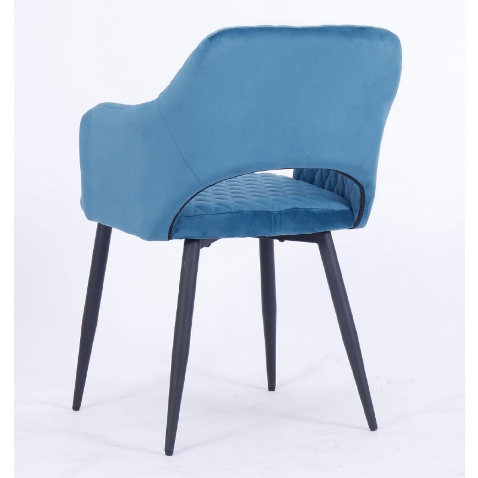 Spanish Pair of Dark Turquoise Velvet Upholstered Metal Armchair New For Sale