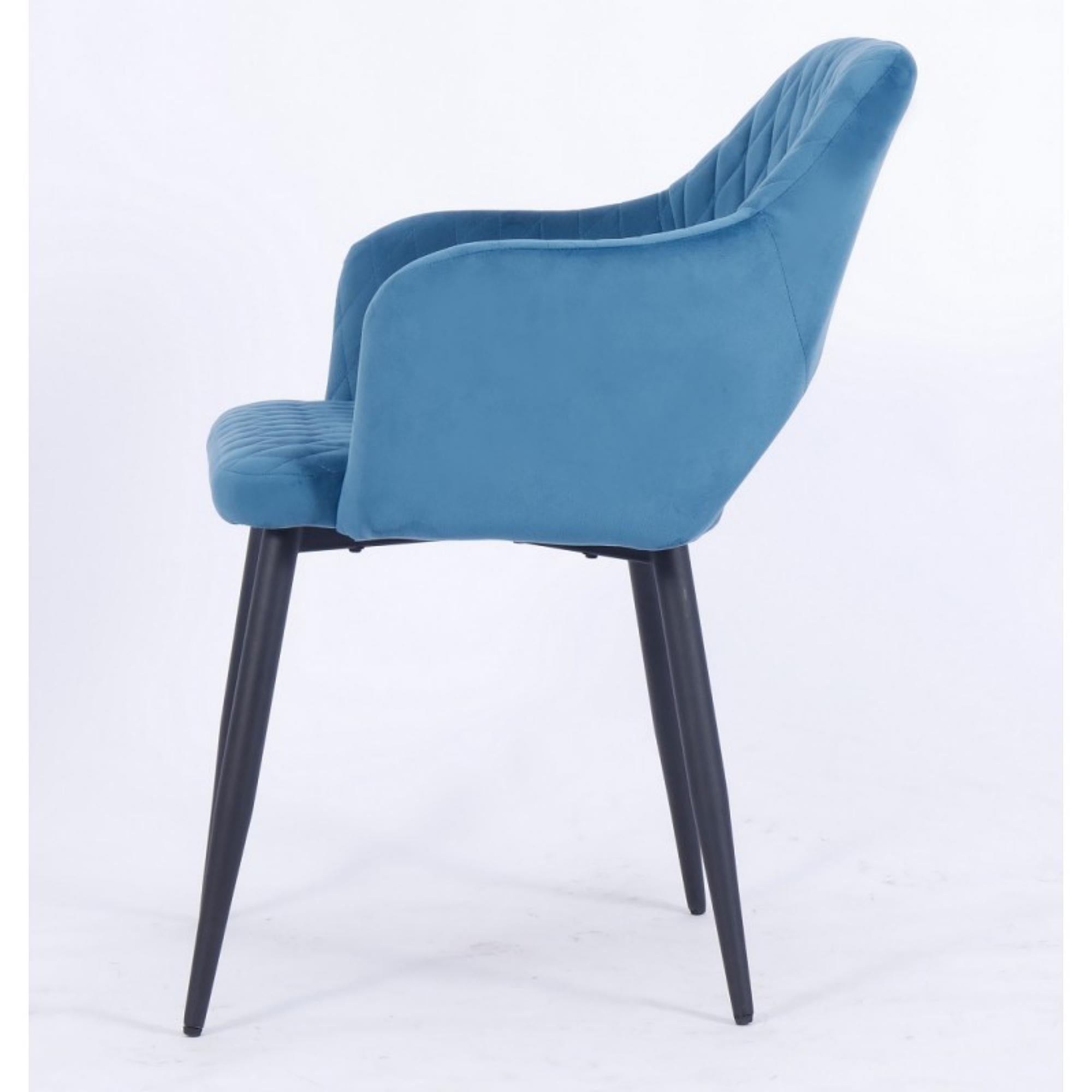 Hand-Crafted Pair of Dark Turquoise Velvet Upholstered Metal Armchair New For Sale