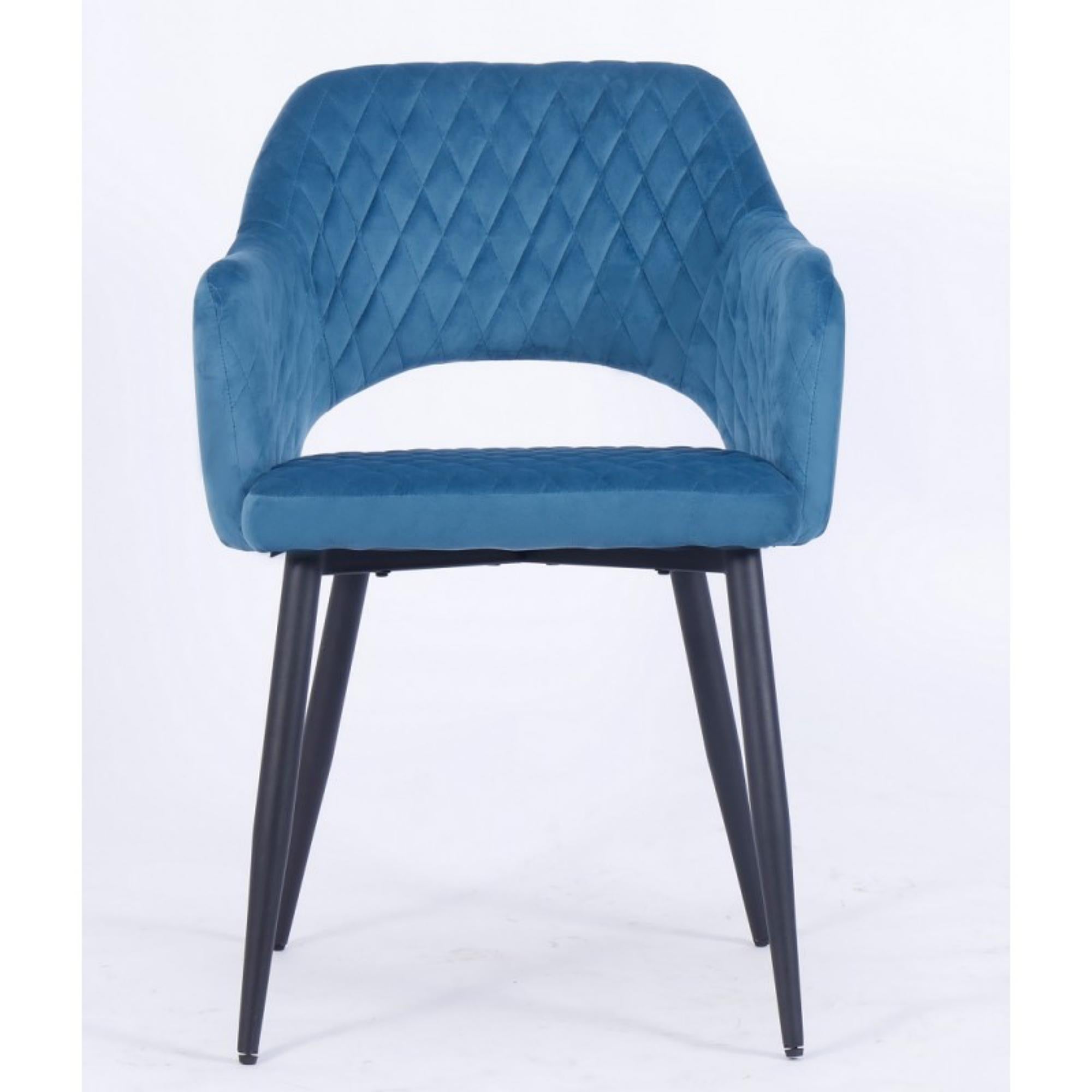 Pair of Dark Turquoise Velvet Upholstered Metal Armchair New In New Condition For Sale In Madrid, ES