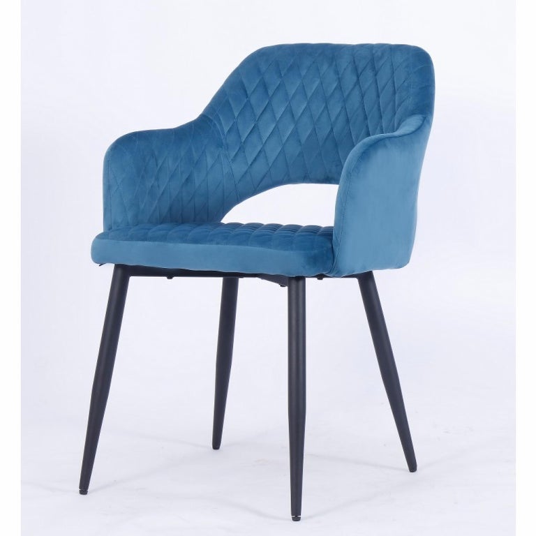 Pair of Dark Turquoise Velvet Upholstered Metal Armchair New For Sale at 1stDibs
