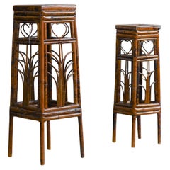 Pair of Dark Wicker Plant Stands
