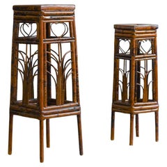 Pair of Dark Wicker Plant Stands