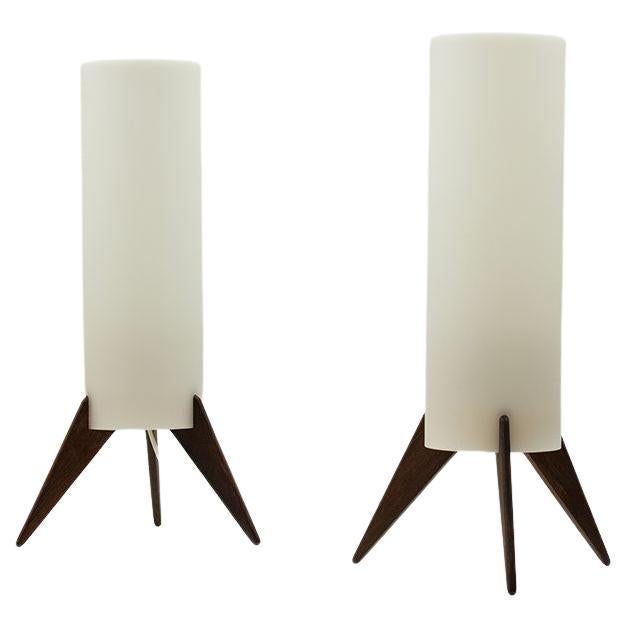 Paar Tischlampen aus dunklem Holz und Acryl mit Rakete von Luxus, Schweden, 1960er Jahre