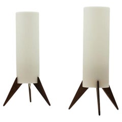 Pair of Dark Wood & Acrylic Rocket Table Lamps by Luxus, Sweden, 1960s