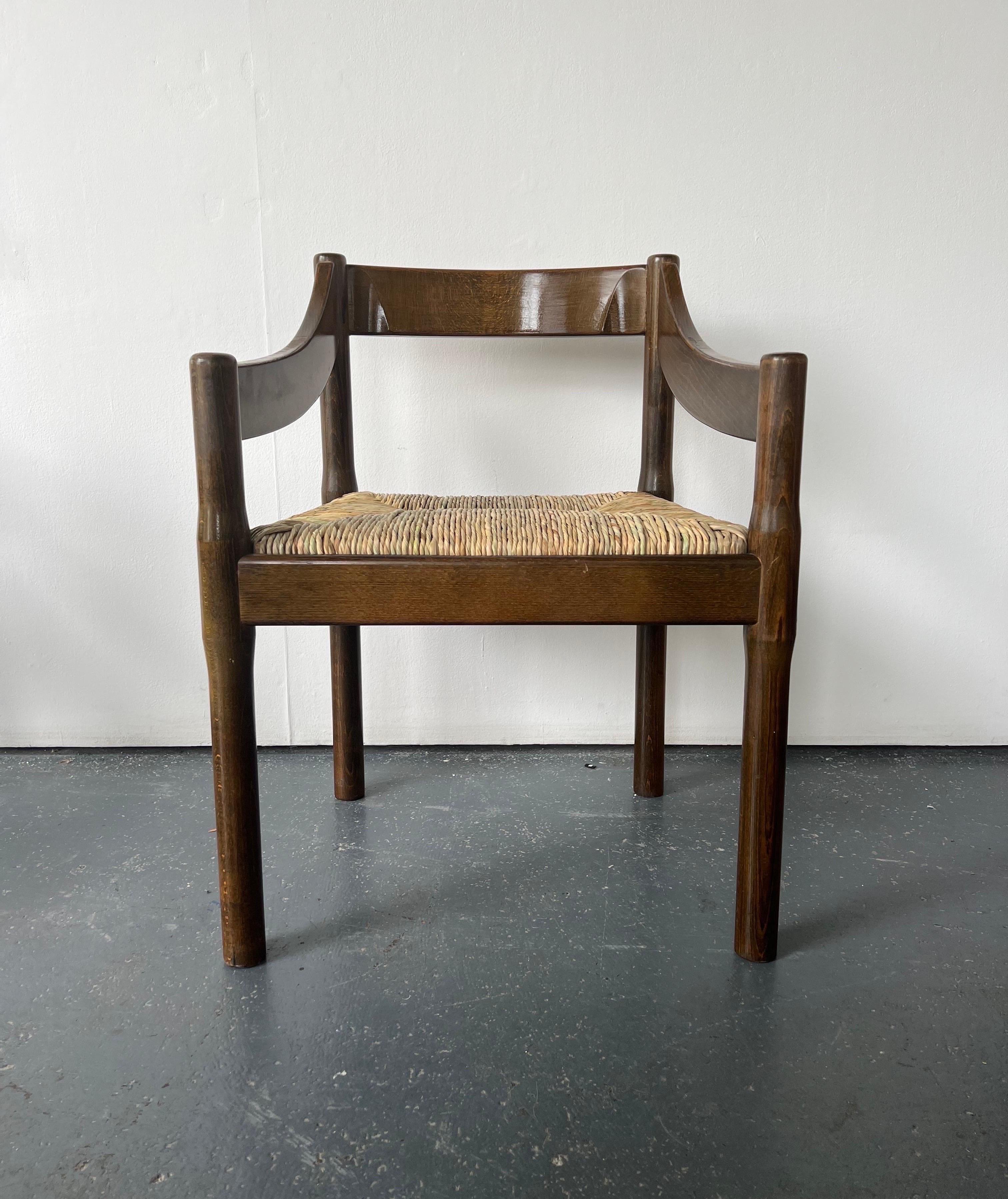Pair of Dark Wood Carimate Carver Chairs by Vico Magistretti 3