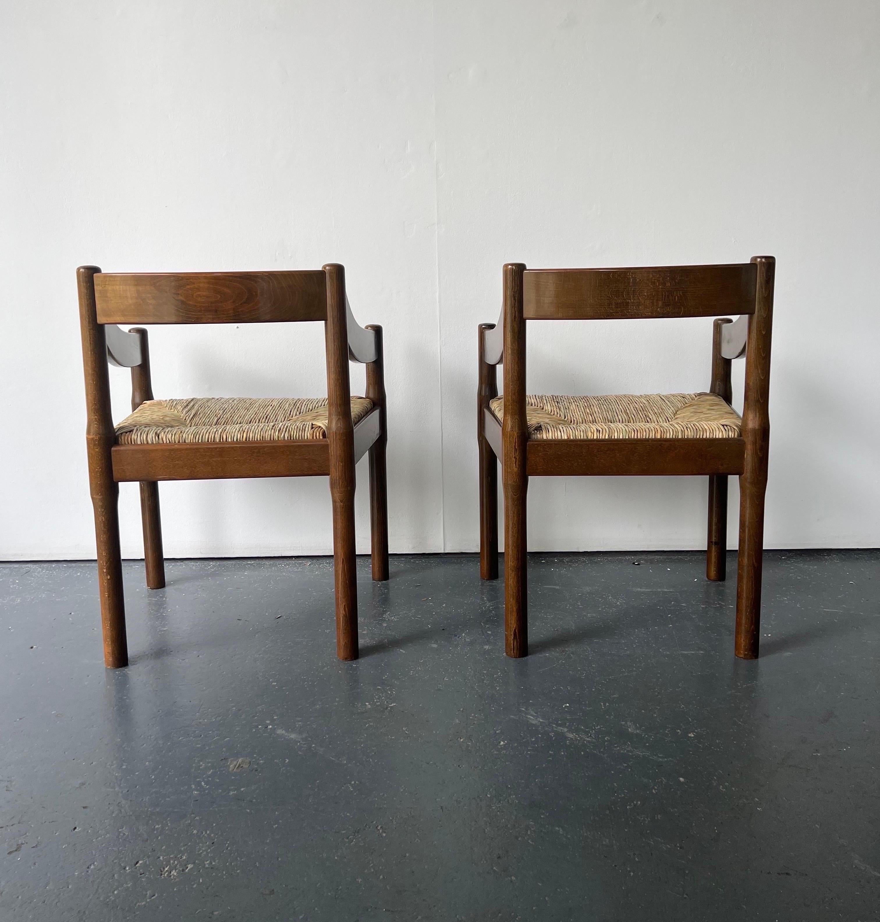 Pair of Dark Wood Carimate Carver Chairs by Vico Magistretti 1