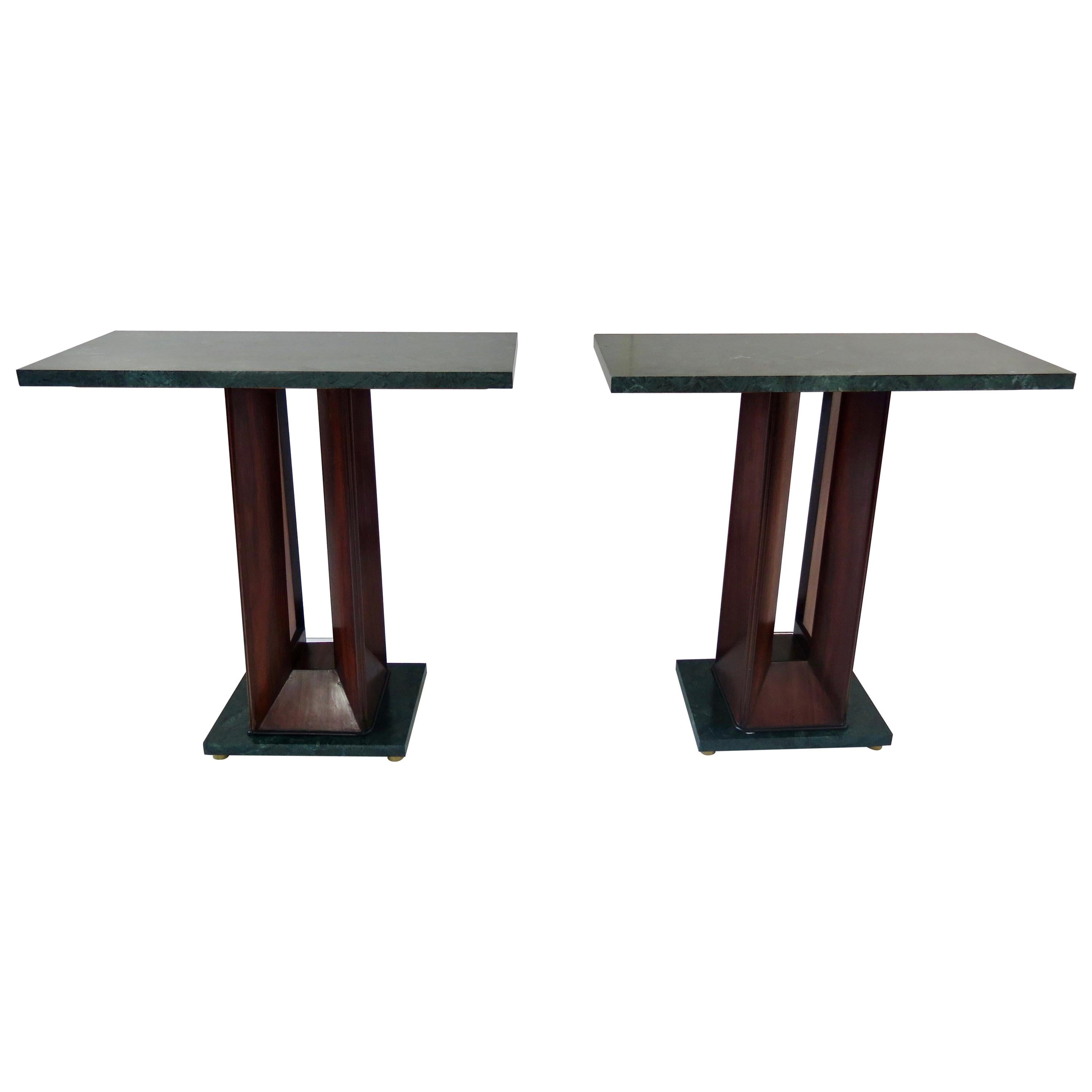 Pair of Dassi "verde alpi" Marble and Rosewood Console Tables, 1940 For Sale