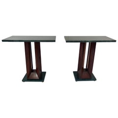 Pair of Dassi "verde alpi" Marble and Rosewood Console Tables, 1940