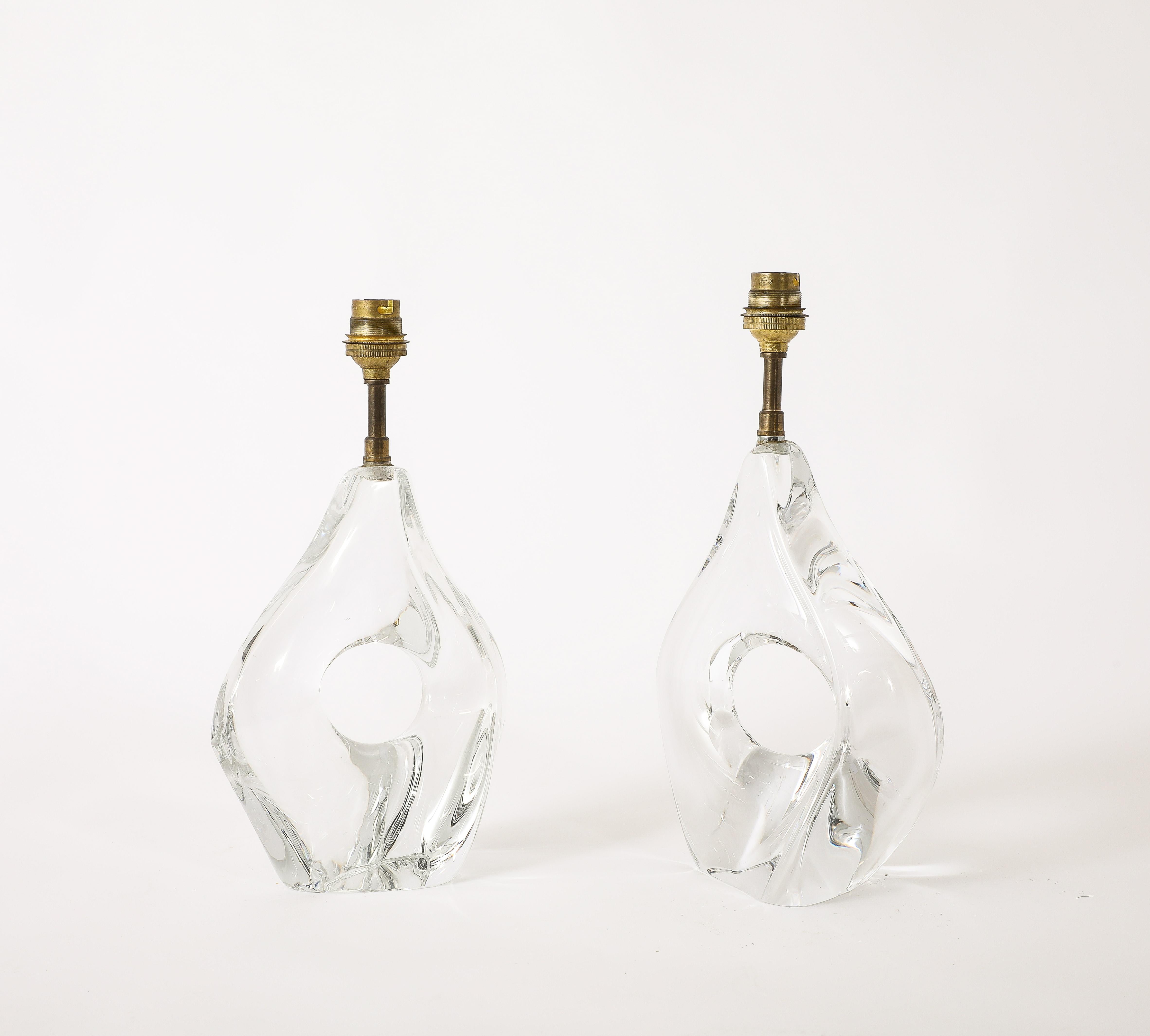 Français Paire de lampes Daum Crystal, France, années 1960