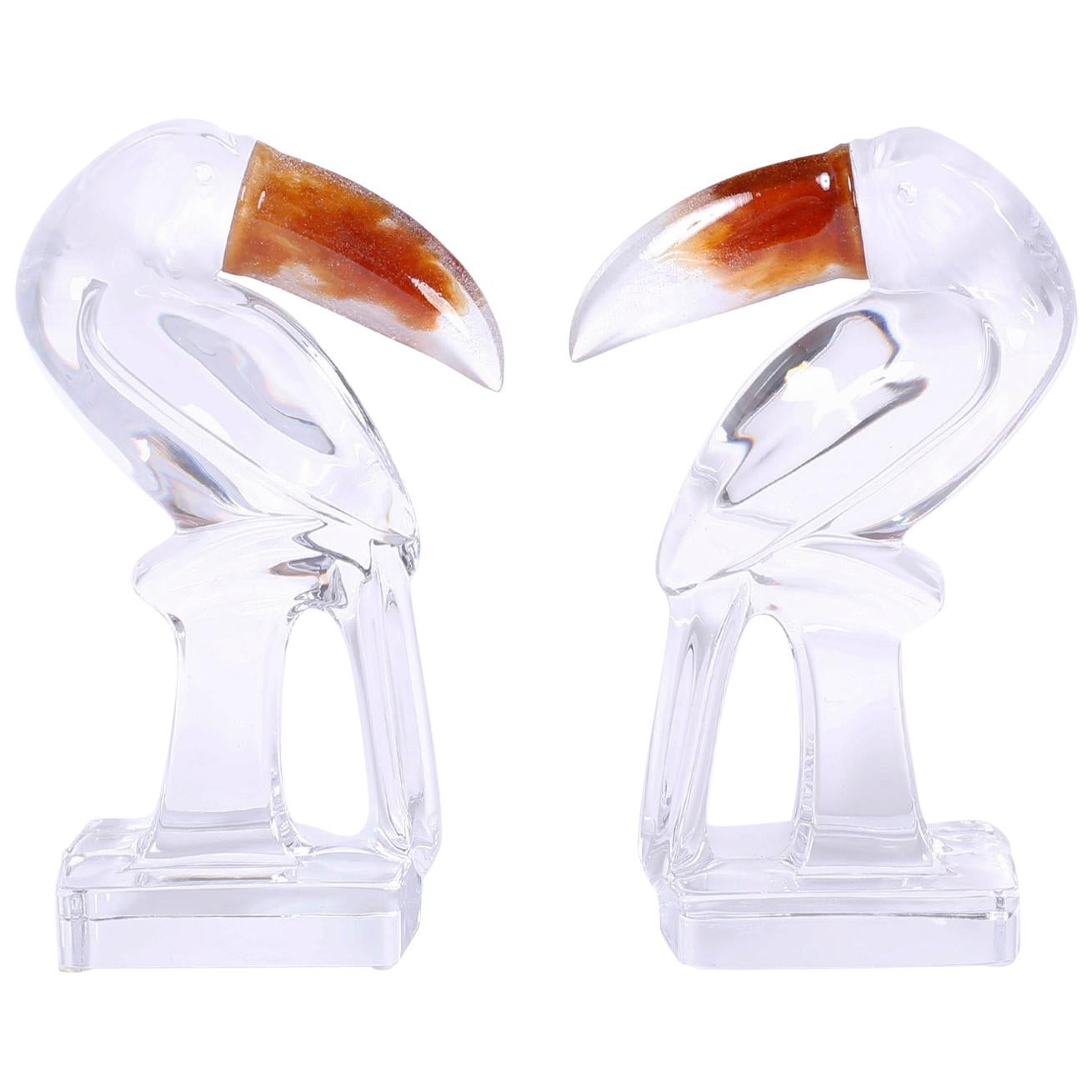 Pair of Daum Glass Toucans or Birds