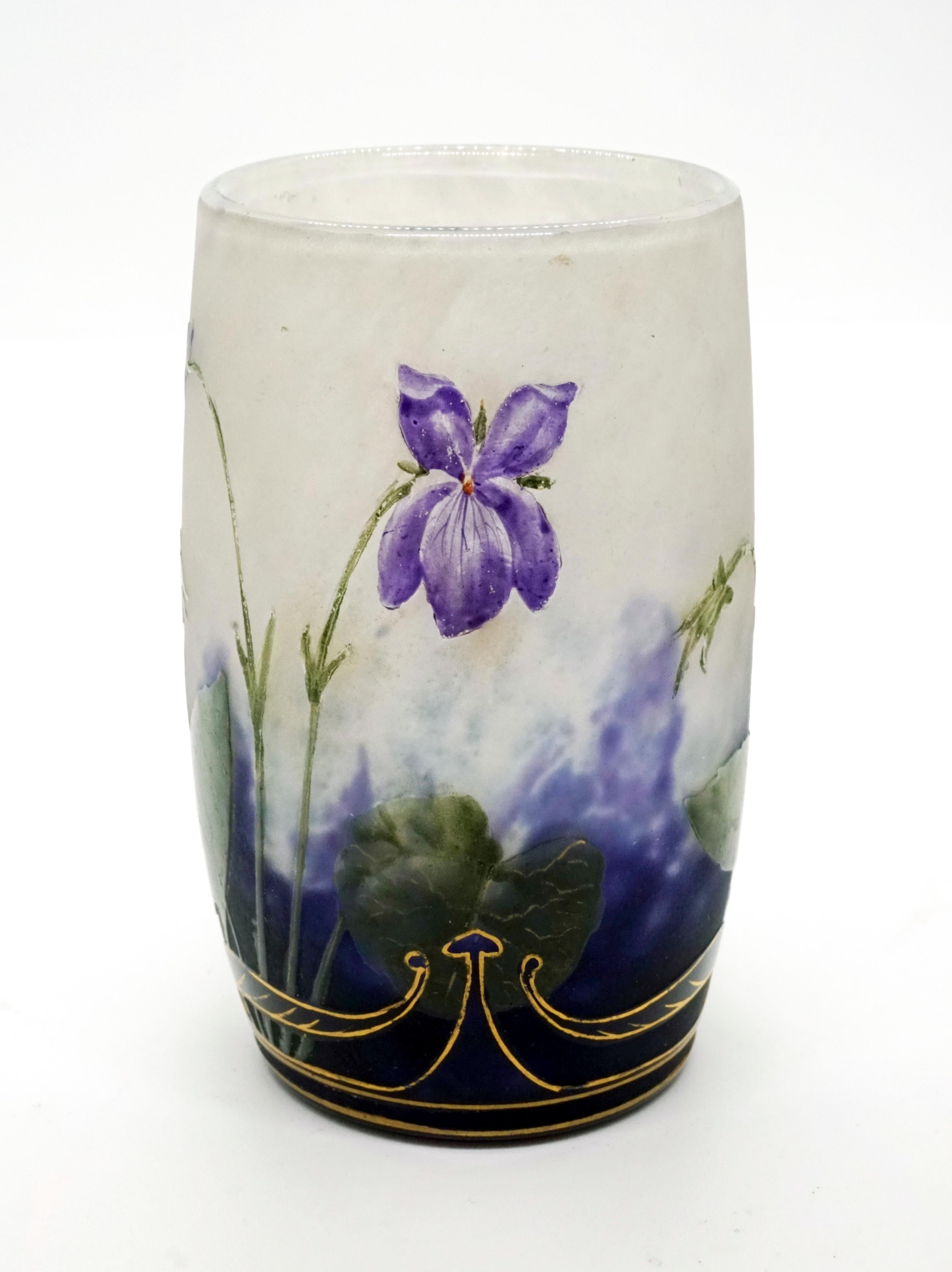 Late 20th Century Pair of Daum Nancy Art Nouveau Vases with Violet Decor, France, 1890-1895