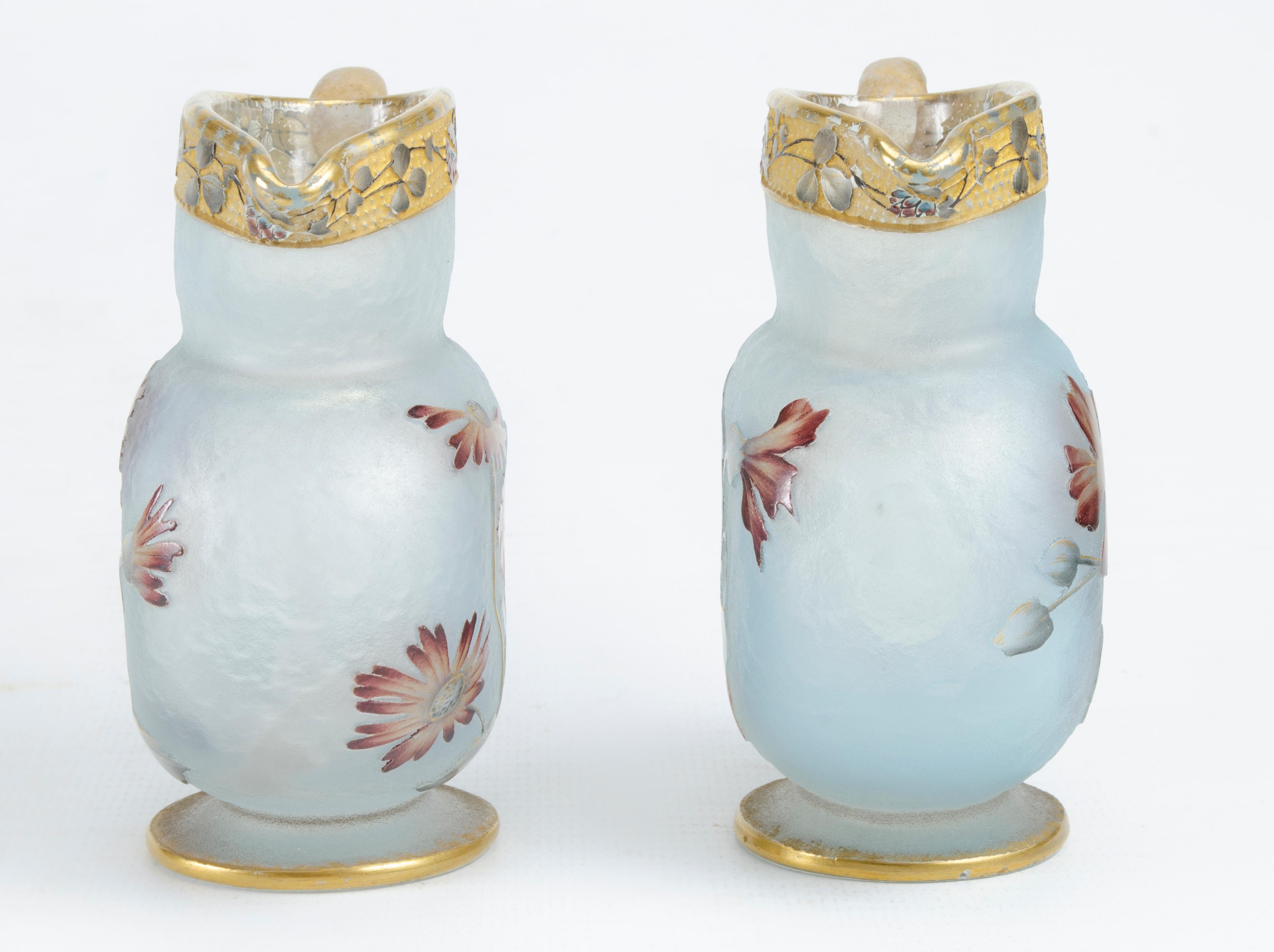 French Pair of Daum Nancy Miniture Jugs For Sale