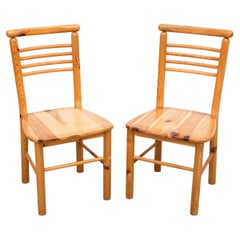 Vintage Pair of Daumiller Style Solid Pine Dining Side Chairs with Rounded Frame