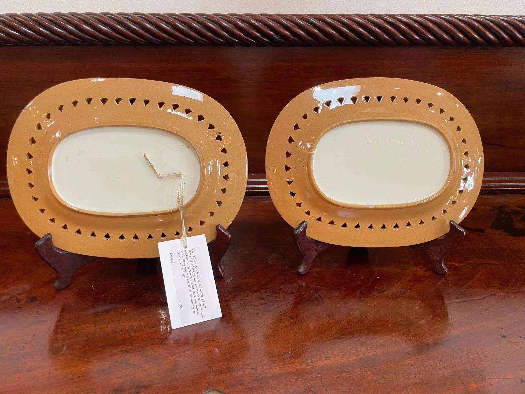 Ceramic Pair of Davenport Reticulated Chalcedony Small Platters, 1793-1810, English For Sale