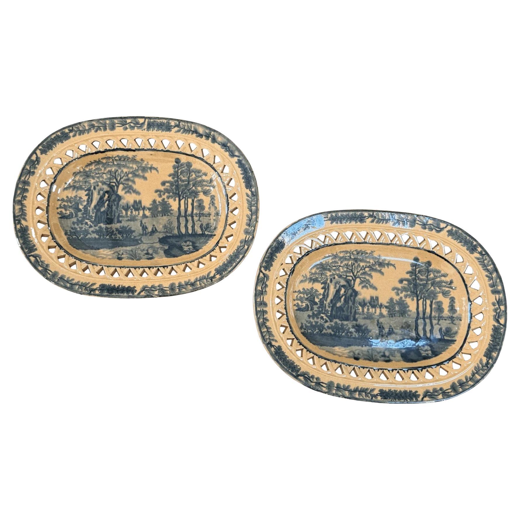 Pair of Davenport Reticulated Chalcedony Small Platters, 1793-1810, English For Sale