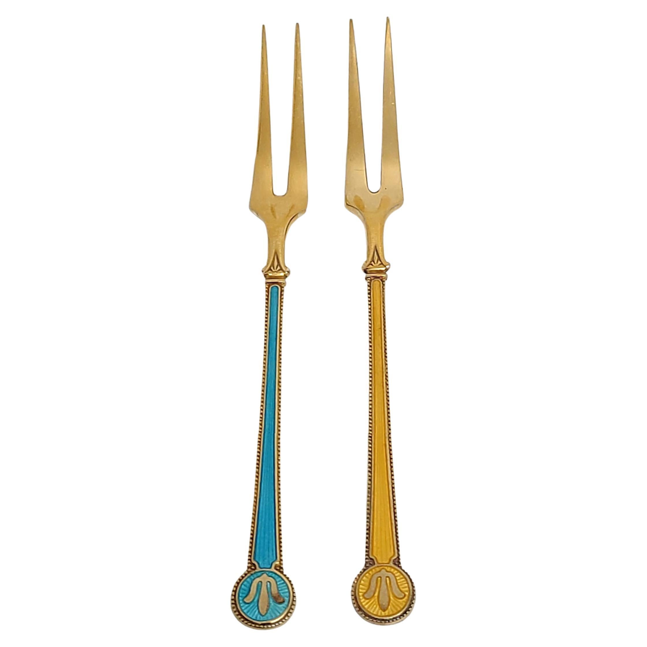 Pair of David Andersen Norway Gold Plate over Sterling Silver Cocktail Forks For Sale