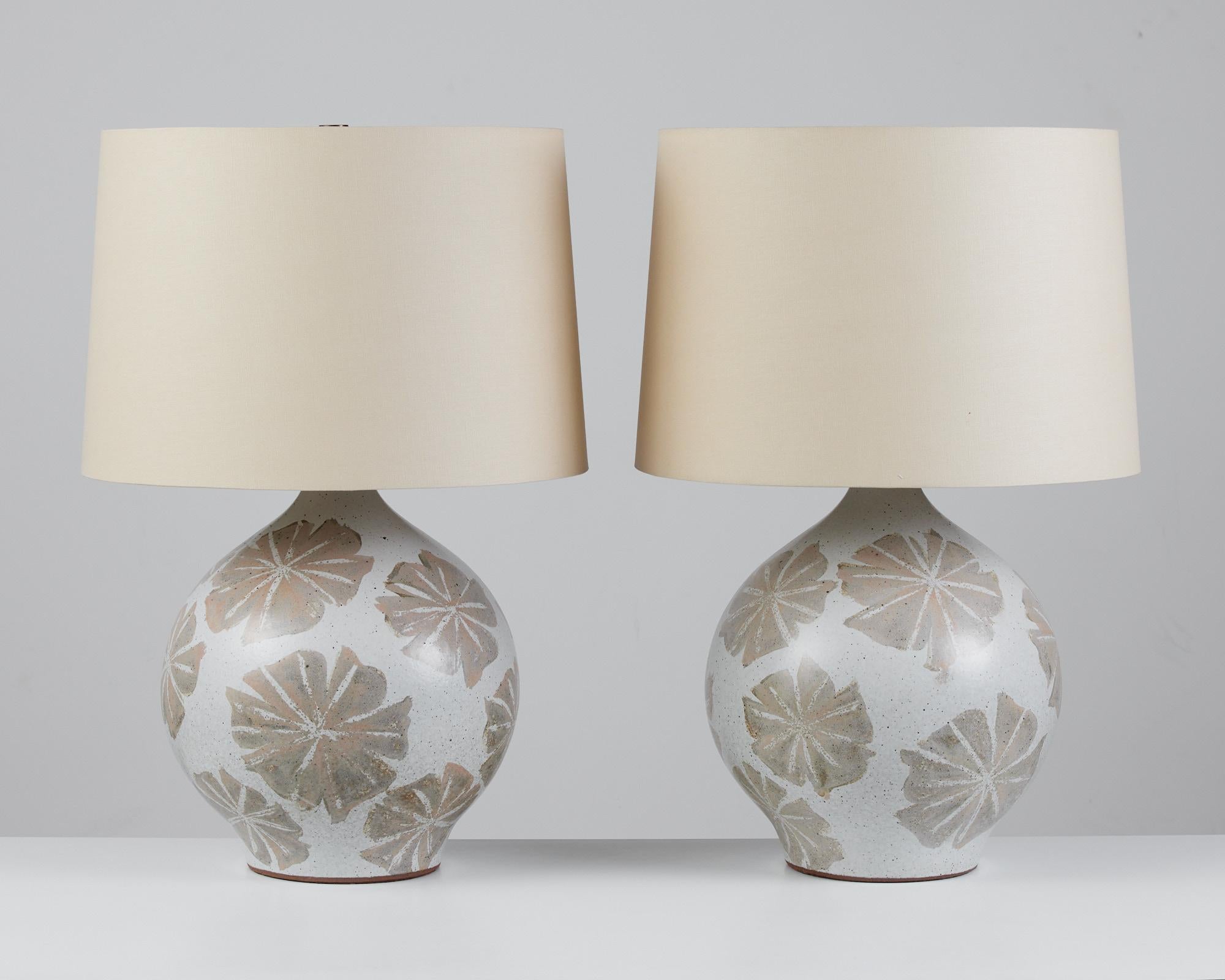 Mid-Century Modern Pair of David Cressey Floral Ceramic Glazed Lamps
