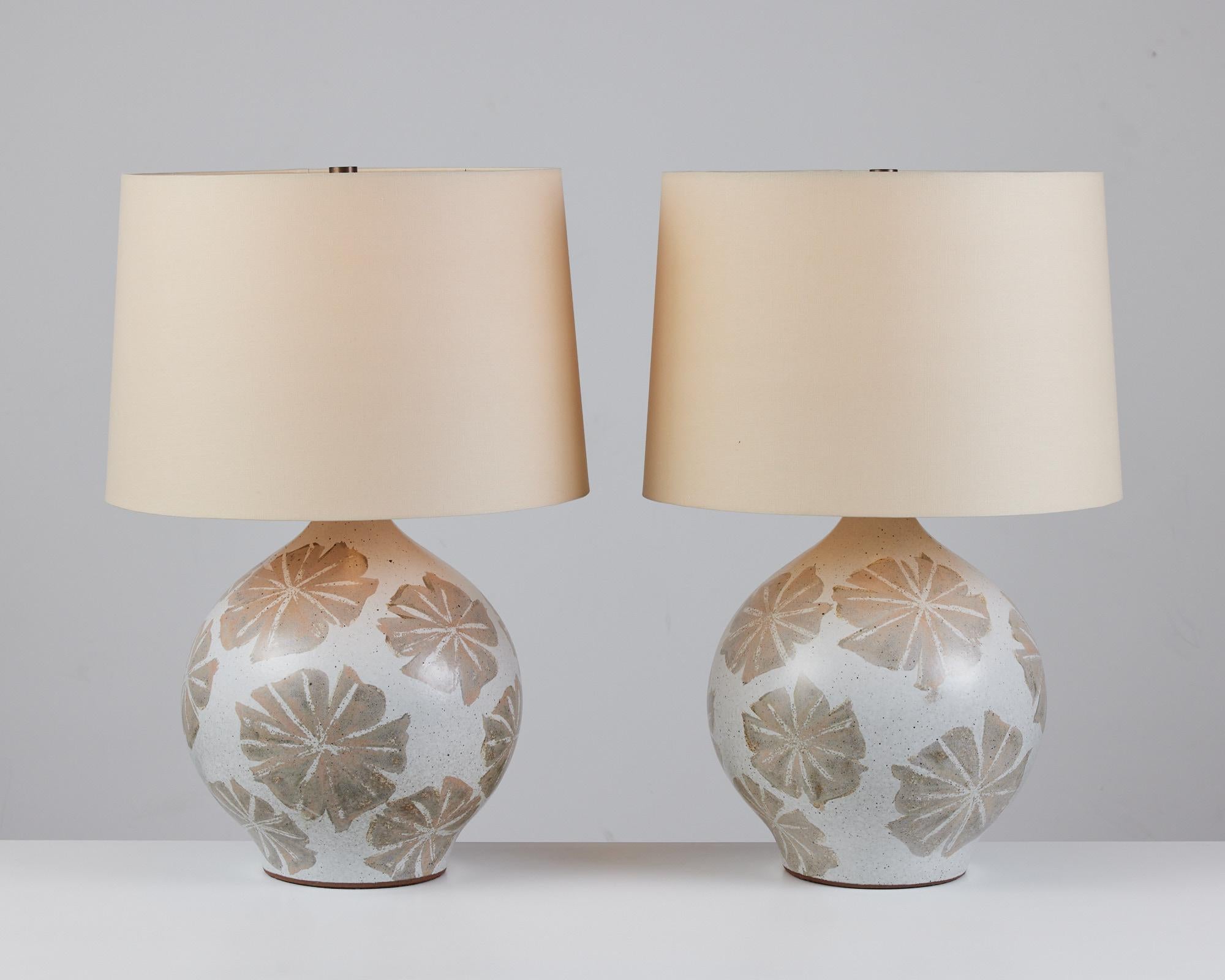 American Pair of David Cressey Floral Ceramic Glazed Lamps