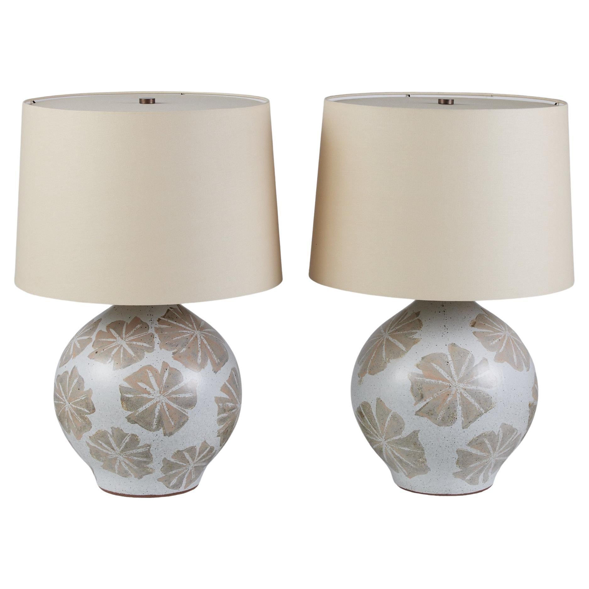 Pair of David Cressey Floral Ceramic Glazed Lamps