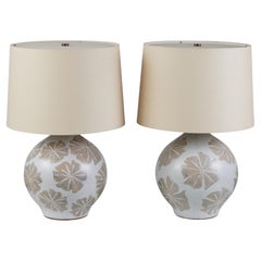 Pair of David Cressey Floral Ceramic Glazed Lamps