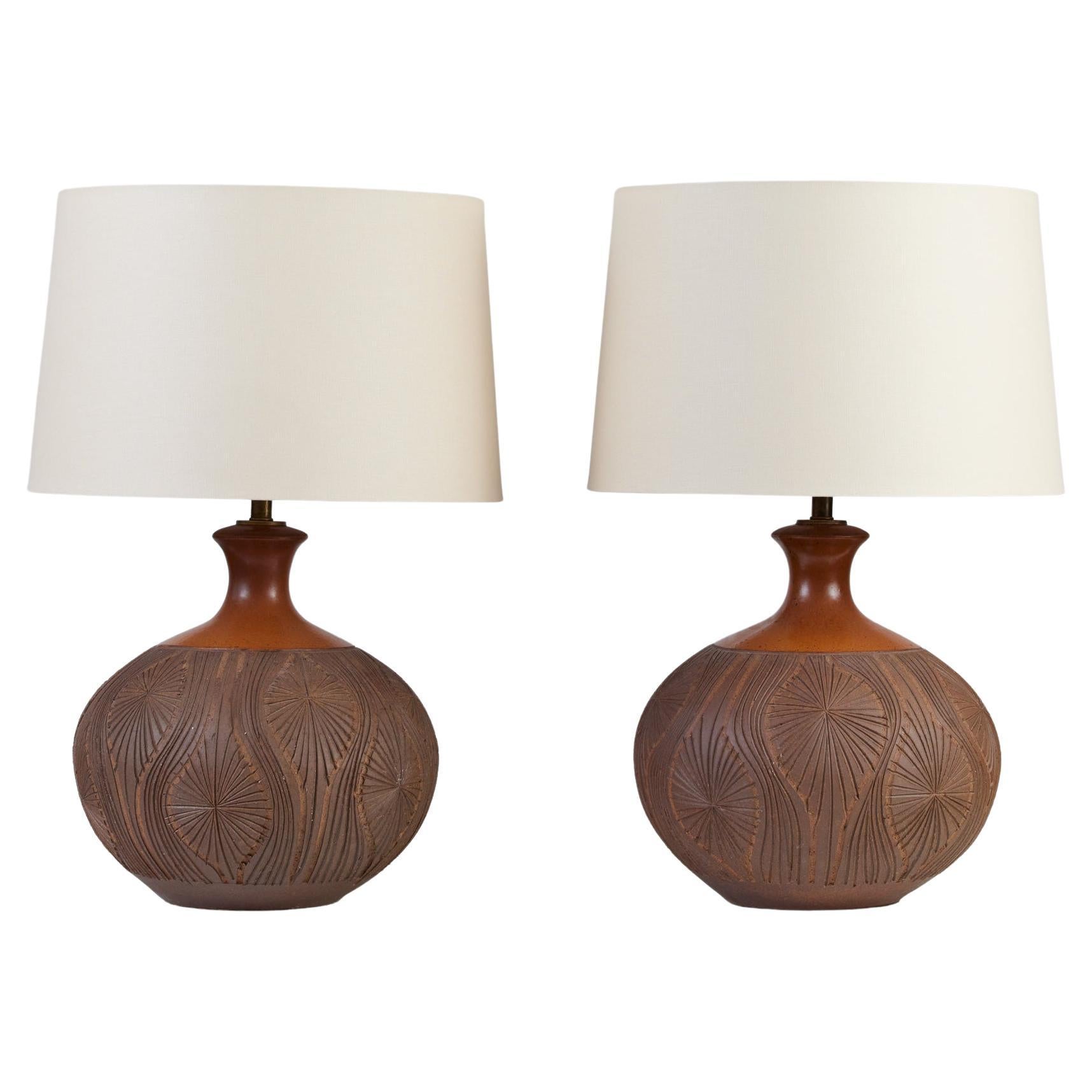 Pair of David Cressey & Robert Maxwell "Teardrop Sunburst" Table Lamps