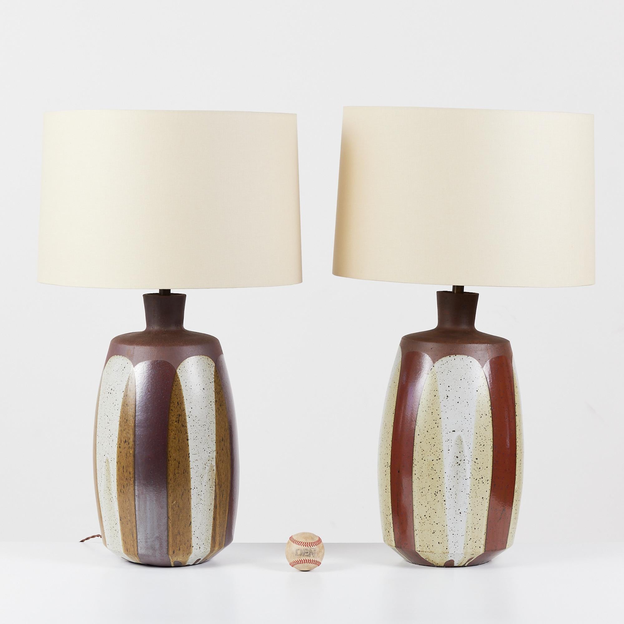 Mid-Century Modern Pair of David Cressey Stoneware Flame Glaze Lamps For Sale