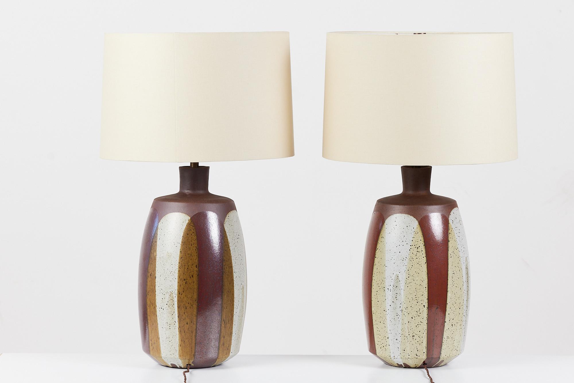 Glazed Pair of David Cressey Stoneware Flame Glaze Lamps For Sale