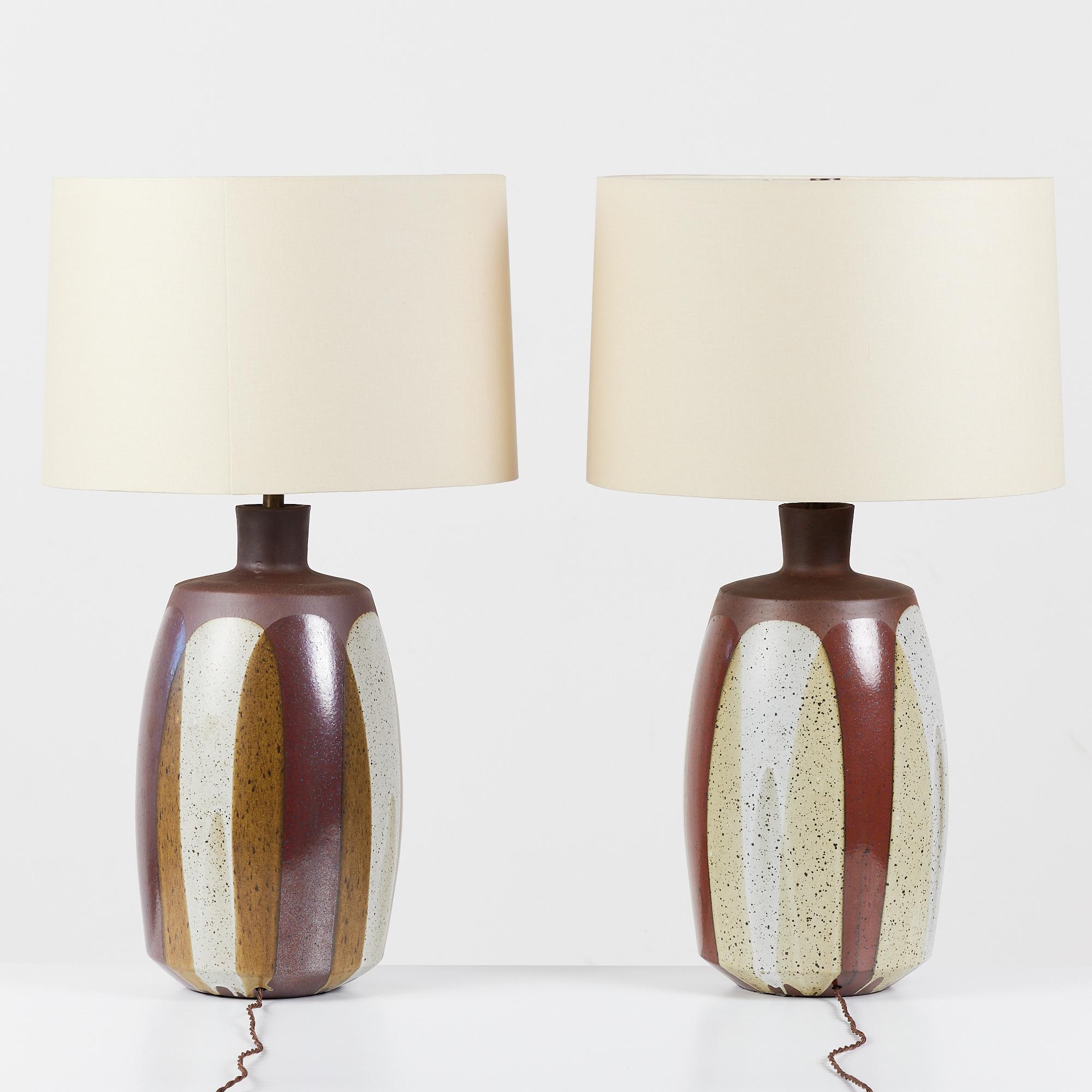 Pair of David Cressey Stoneware Flame Glaze Lamps In Excellent Condition For Sale In Los Angeles, CA