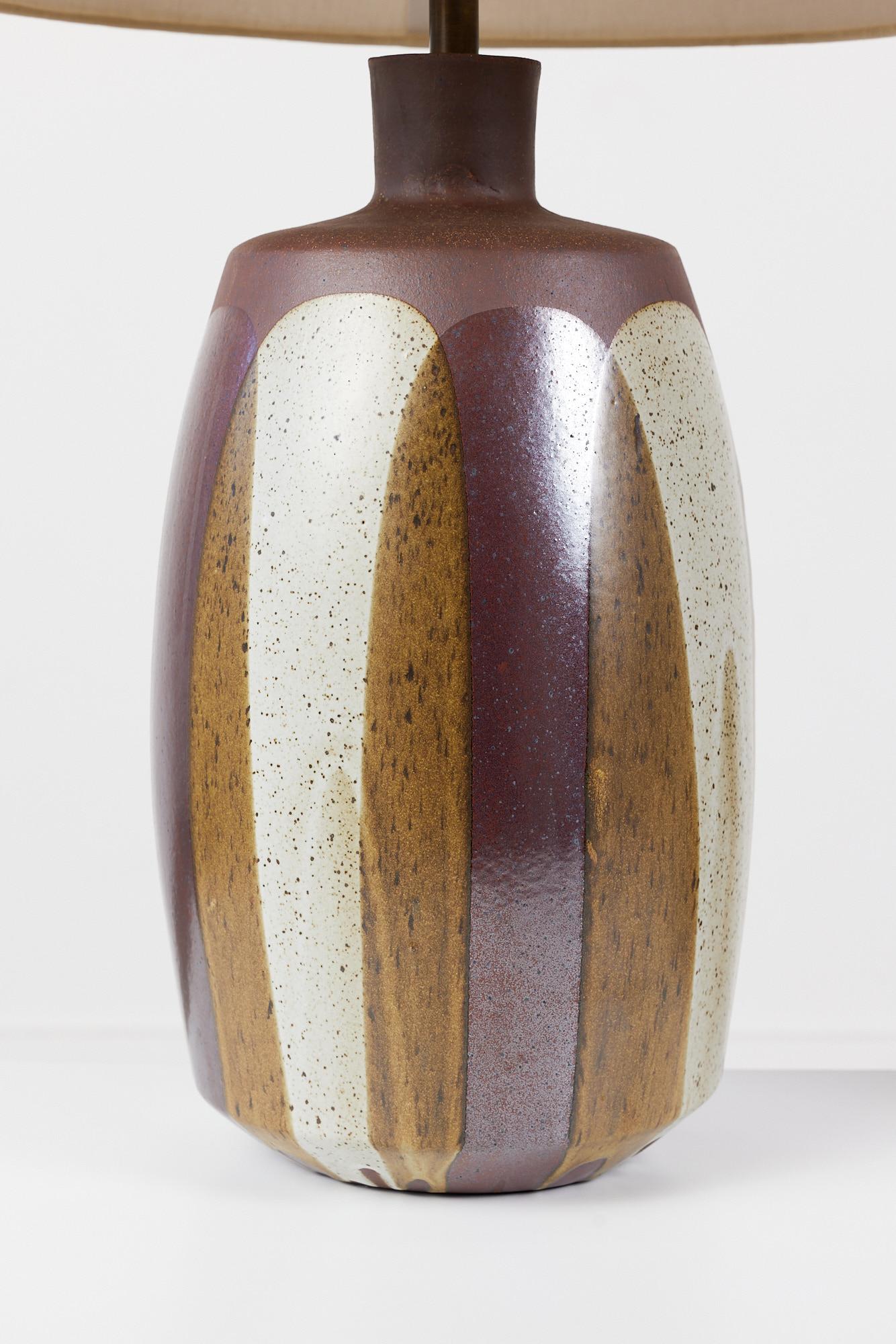 Ceramic Pair of David Cressey Stoneware Flame Glaze Lamps For Sale