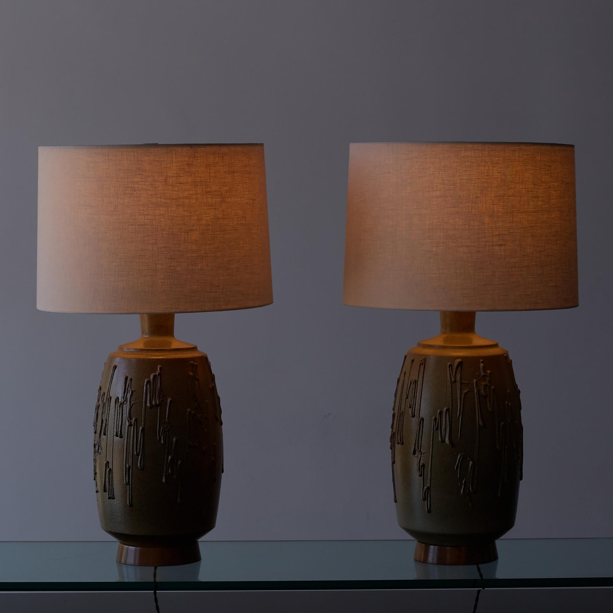 American Pair of David Cressey Stoneware Lamps For Sale