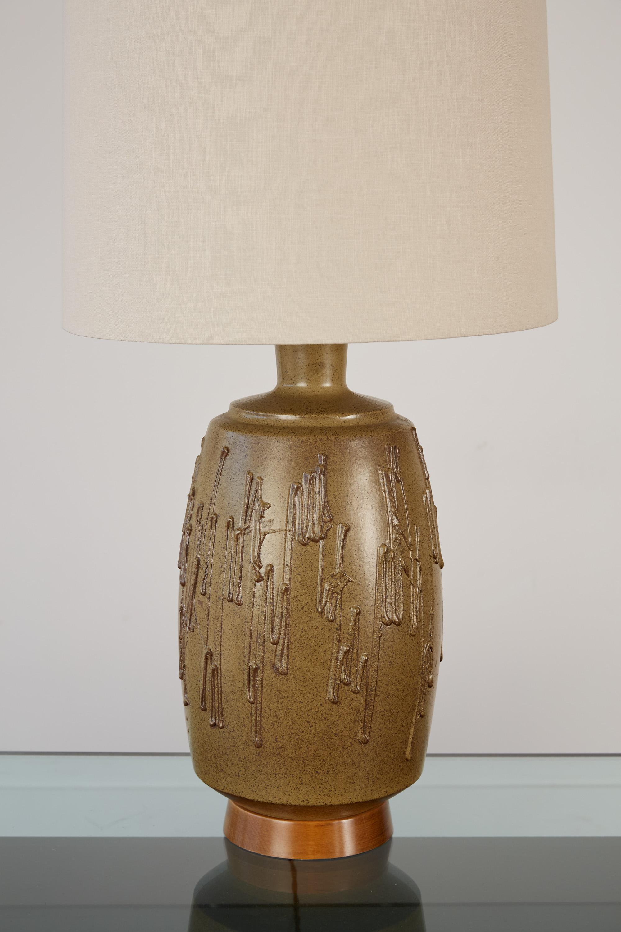 Turned Pair of David Cressey Stoneware Lamps For Sale