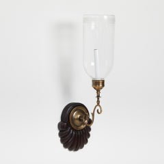Pair of David Duncan Scallop Shell Sconces with Greek Key Hurricane Shades