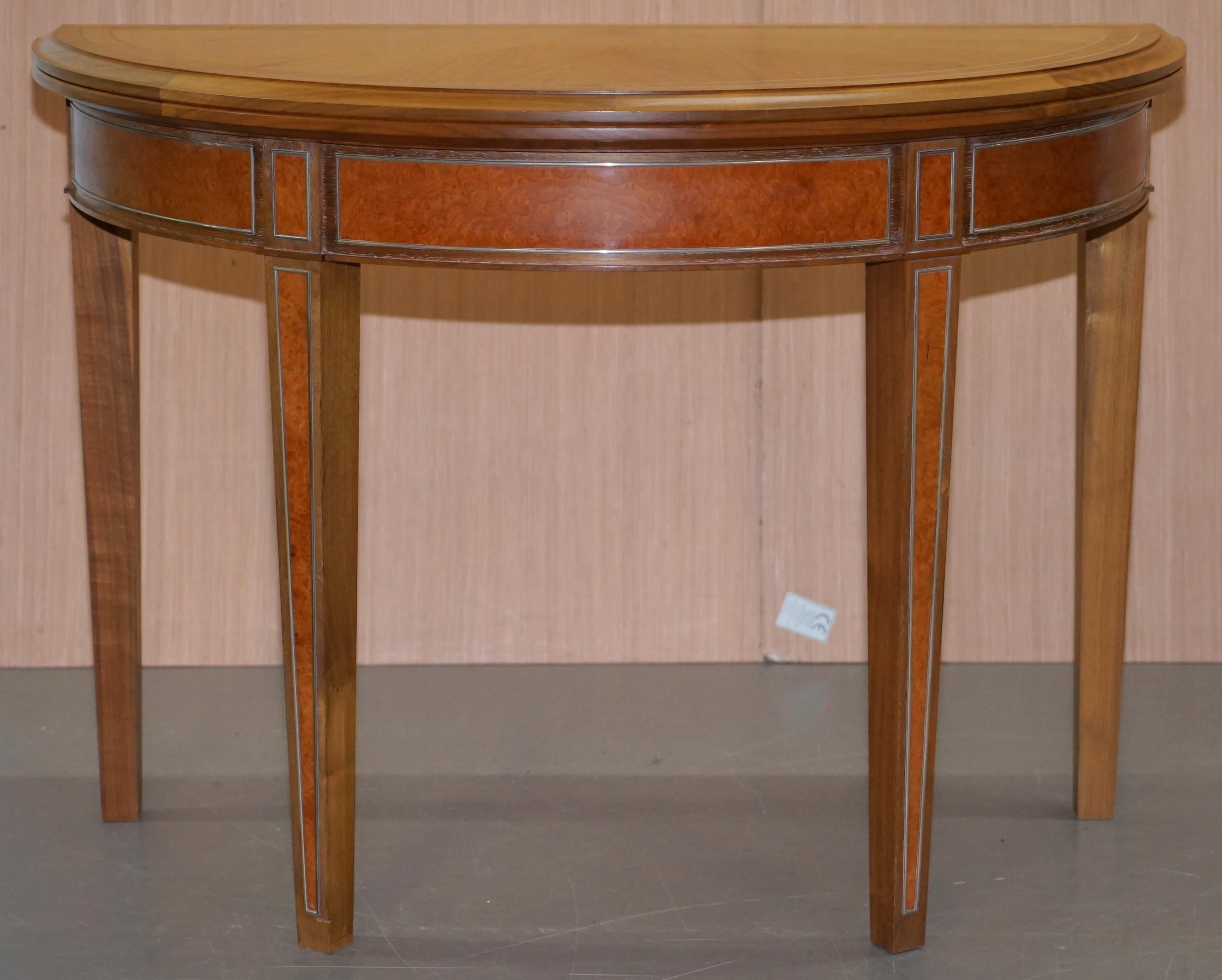 Pair of David Linley Fold Out Console Demi Lune Tea Tables Walnut 3