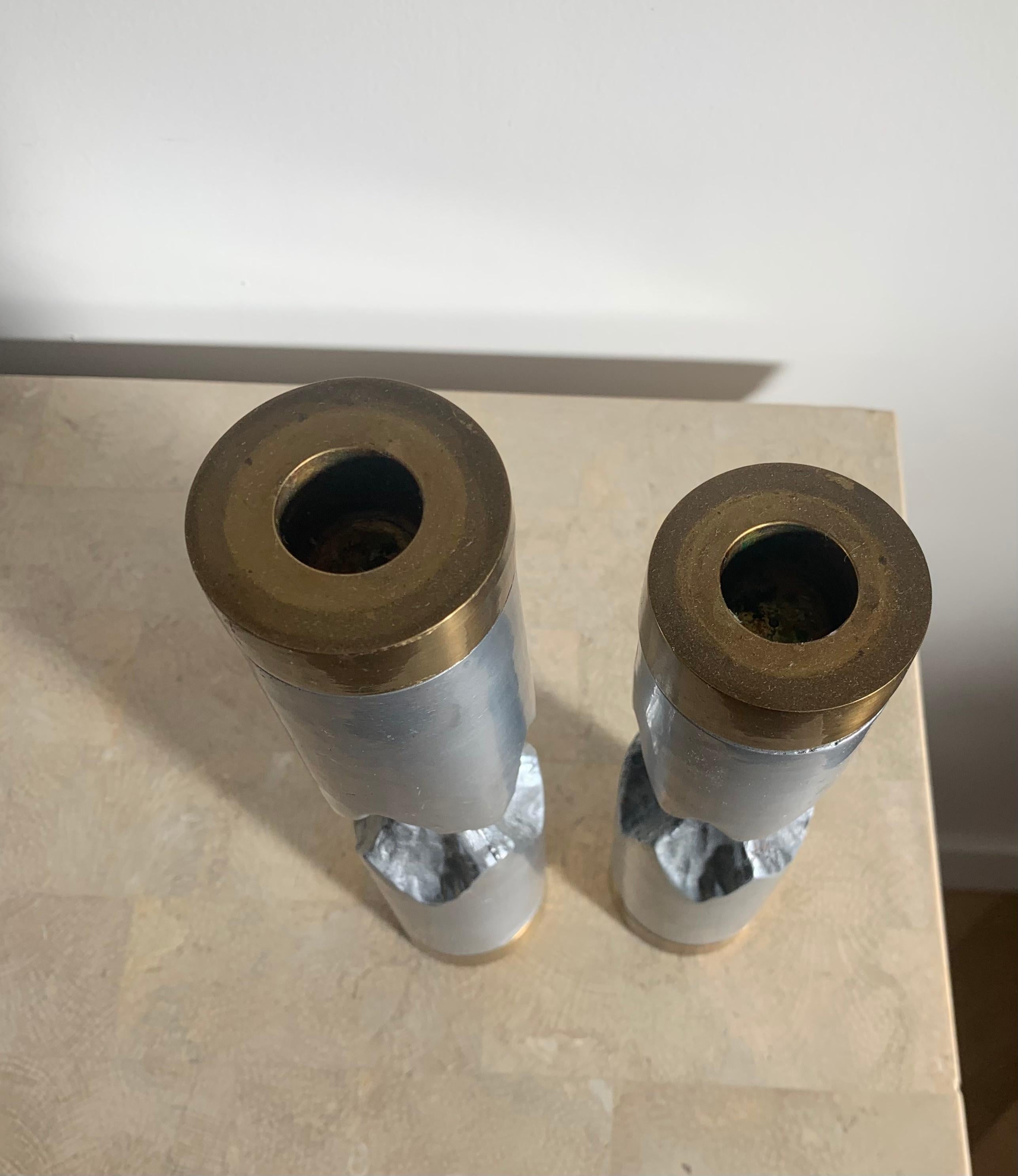 Pair of David Marshall Brutalist Metal Candlesticks, 1970s For Sale 3